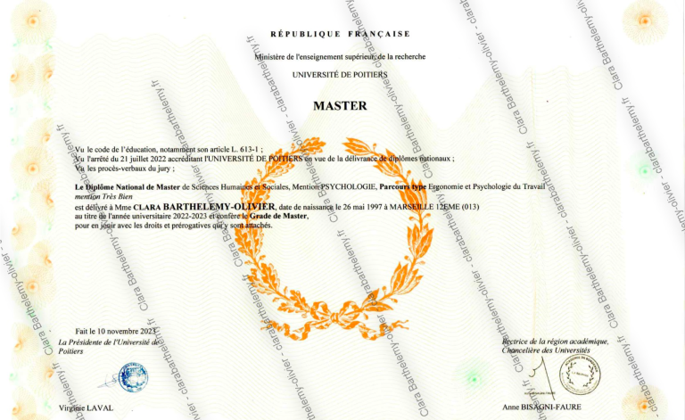 Mon diplôme de Psychologue